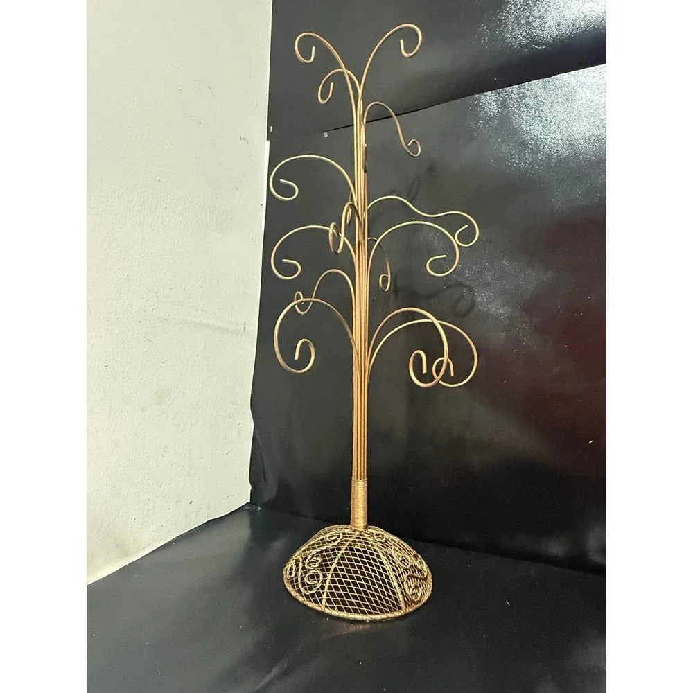 Vintage Gold Metal Scrollwork‎ Ornament Tree Display Stand 25 Inch Mesh Base